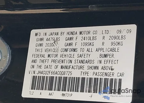 2010 Acura Tsx 2.4 from USA, damaged, VIN JH4CU2F66AC008725
